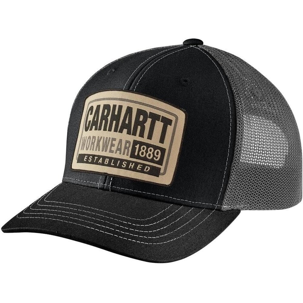 Men's Black 100% Cotton Canvas Mesh-Back Workwear Patch Cap Hand Wash Only
